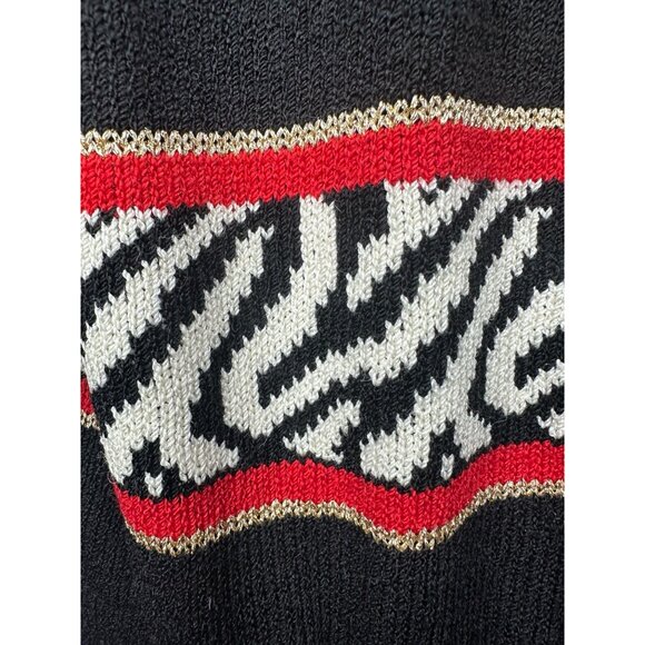 Antonella Preve Red & Black Knit Jumpsuit With Gold Accents & Zebra Pattern Sz L - Picture 6 of 11